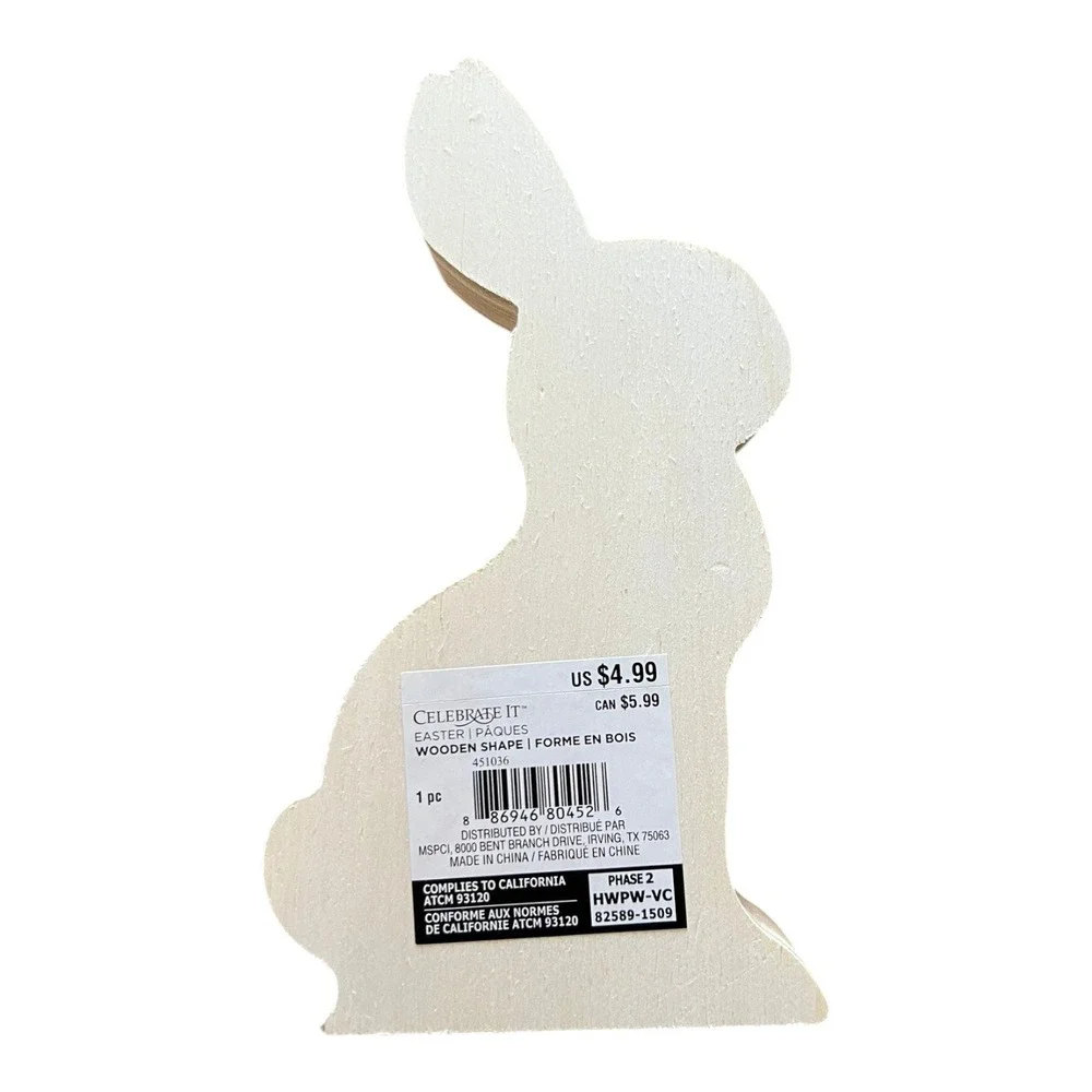 Celebrate It‎ Wooden Bunny Shape Craft DIY Easter Decor Natural Wood Brand New